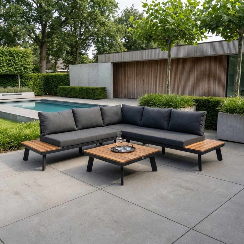 New York hoek loungeset 5 personen | aluminium + hardhout | Light Teaklook | 4-delig - 248x248cm