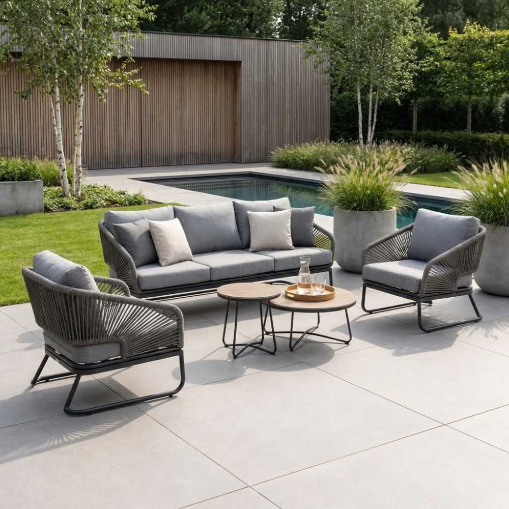 Savanna stoel-bank loungeset 5 personen | aluminium + touw | antraciet | 5-delig