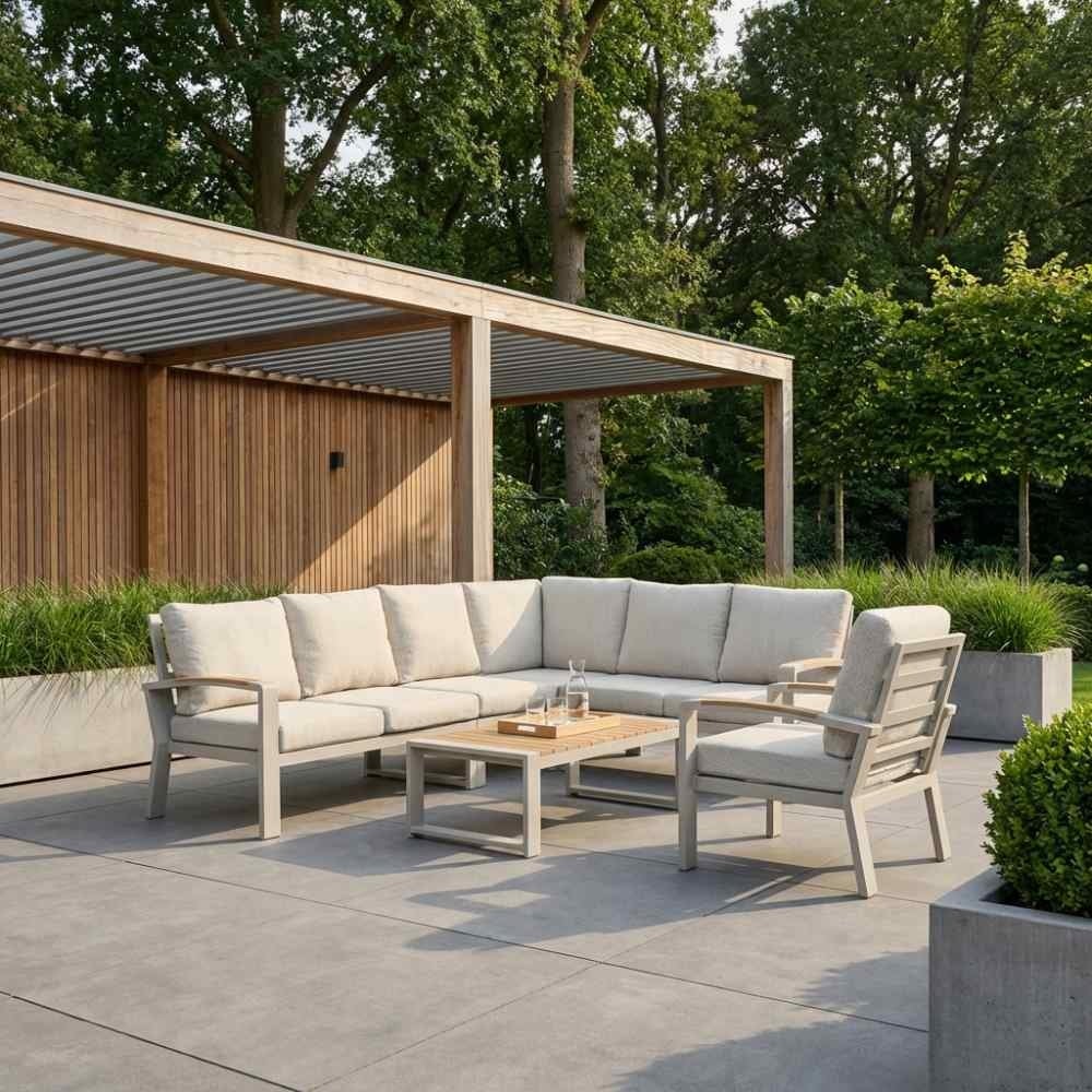 Seattle hoek loungeset met stoel 7 personen incl. tafel | aluminium + polywood | beige | 5-delig