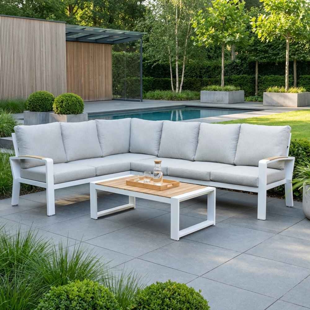 Seattle hoek loungeset 5 personen | aluminium + polywood | wit | 5-delig - 270x210cm