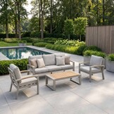 Seattle stoel-bank loungeset 5 personen incl. tafel | aluminium + polywood | beige | 4-delig