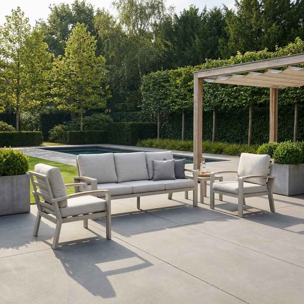 Seattle stoel-bank loungeset 5 personen | aluminium + polywood | beige | 4-delig