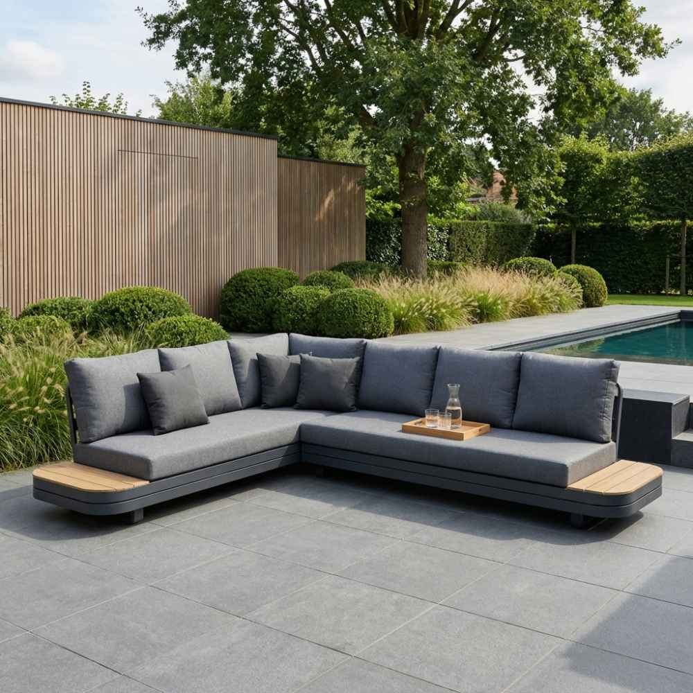 Serrento hoek loungeset links 6 personen incl. tafel | aluminium + polywood | antraciet | 4-delig