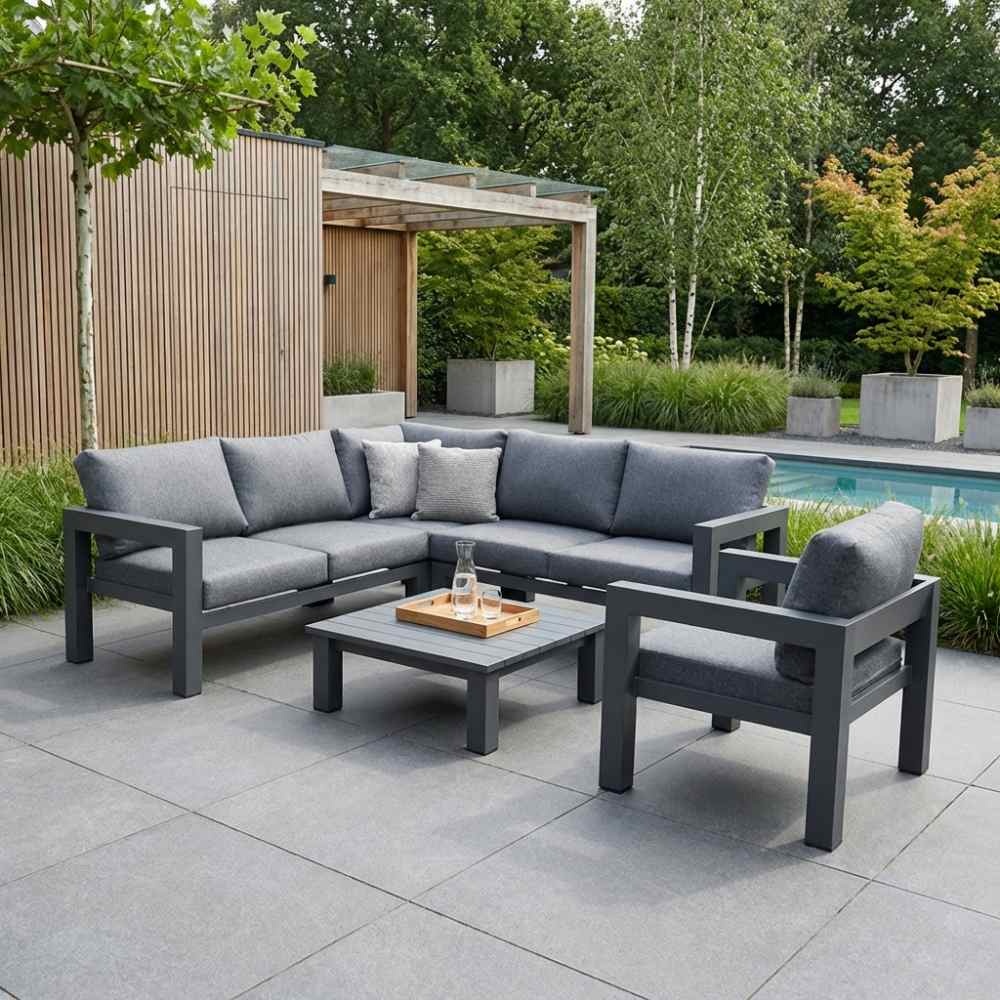 Toronto hoek loungeset met stoel 6 personen | aluminium | antraciet | 4-delig - 220x220cm
