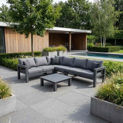 Toronto hoek loungeset met tussenmodule 6 personen | aluminium | antraciet | 5-delig - 296x220cm