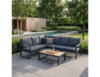 Vancouver hoek loungeset 5 personen incl. tafel | aluminium + polywood | antraciet | 6-delig