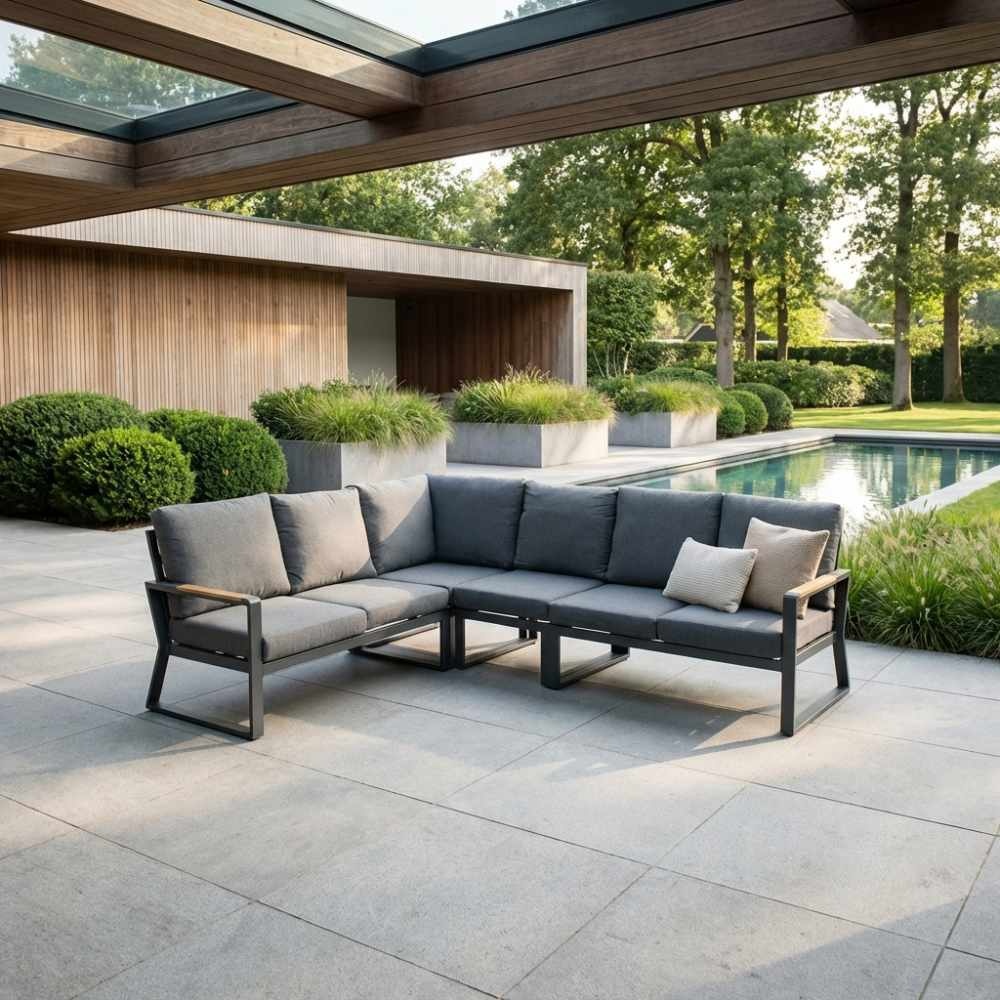 Vancouver hoek loungeset met stoel 6 personen | aluminium + polywood | antraciet | 6-delig - 270x210cm