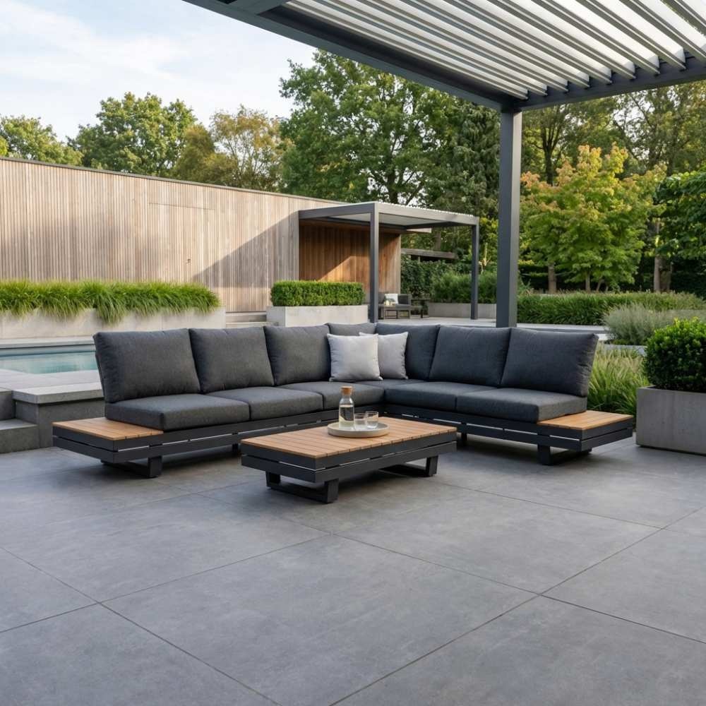 Vegas hoek loungeset-rechts 6 personen incl. tafel | aluminium + polywood | antraciet | 5-delig