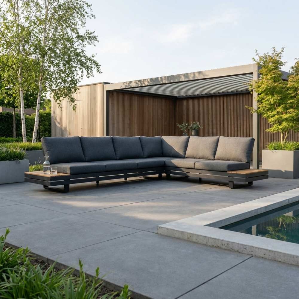 Vegas hoek loungeset-rechts 6 personen | aluminium + polywood | antraciet | 4-delig - 311x230cm