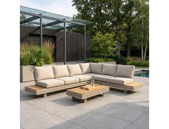 Vegas hoek loungeset-rechts 6 personen incl. tafel | aluminium + polywood | beige | 5-delig