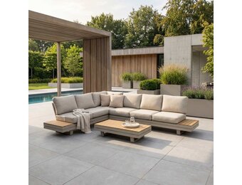 Vegas hoek loungeset-links 6 personen incl. tafel | aluminium + polywood | beige | 5-delig