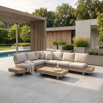 Vegas hoek loungeset-links 6 personen incl. tafel | aluminium + polywood | beige | 5-delig