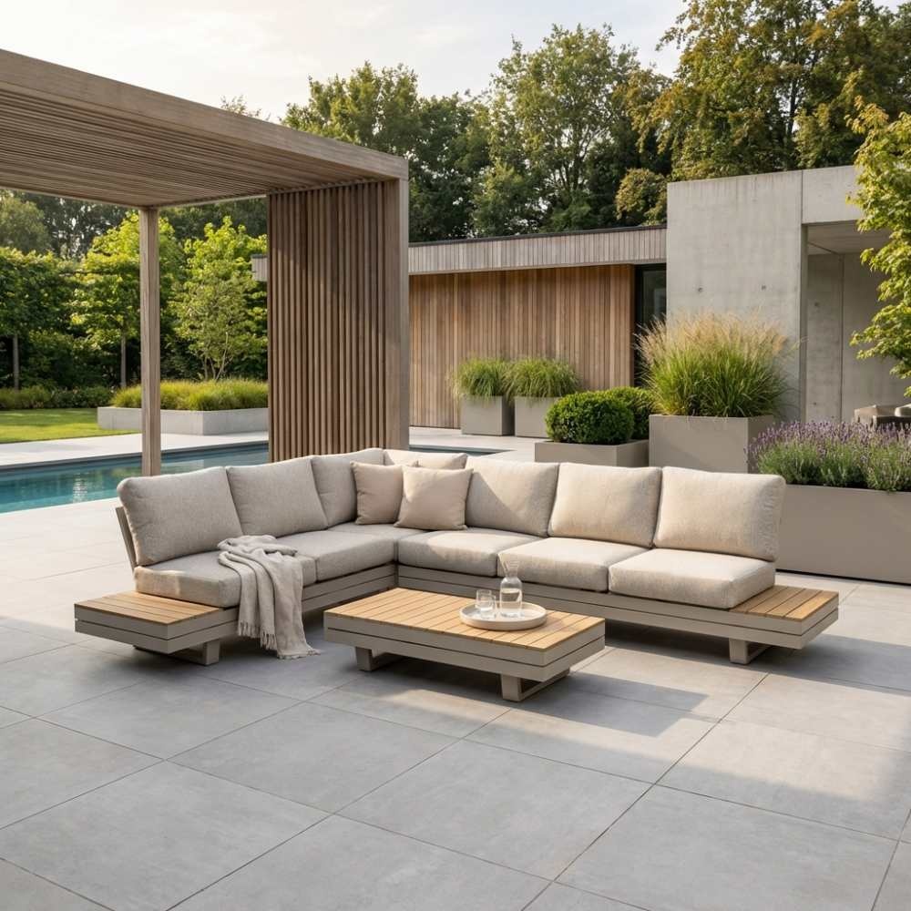 Vegas hoek loungeset-links 6 personen incl. tafel | aluminium + polywood | beige | 5-delig