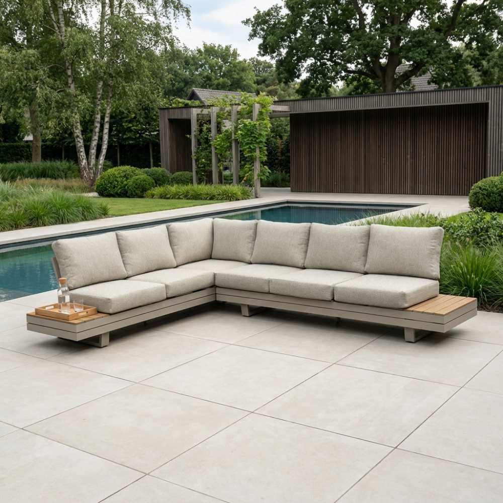 Vegas hoek loungeset-links 6 personen incl. tafel | aluminium + polywood | beige | 5-delig