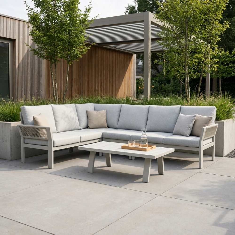 Venezia hoek loungeset incl. stoel en tafel 7 personen | aluminium + touw | beige | 6-delig