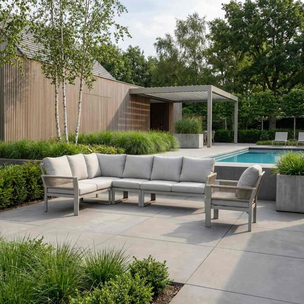 Venezia hoek loungeset incl. stoel 7 personen | aluminium + touw | beige | 5-delig - 267x207cm