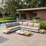 Verona hoek loungeset met all weather kussens 6 personen | aluminium + teakhout | beige | 4-delig - 339x269cm