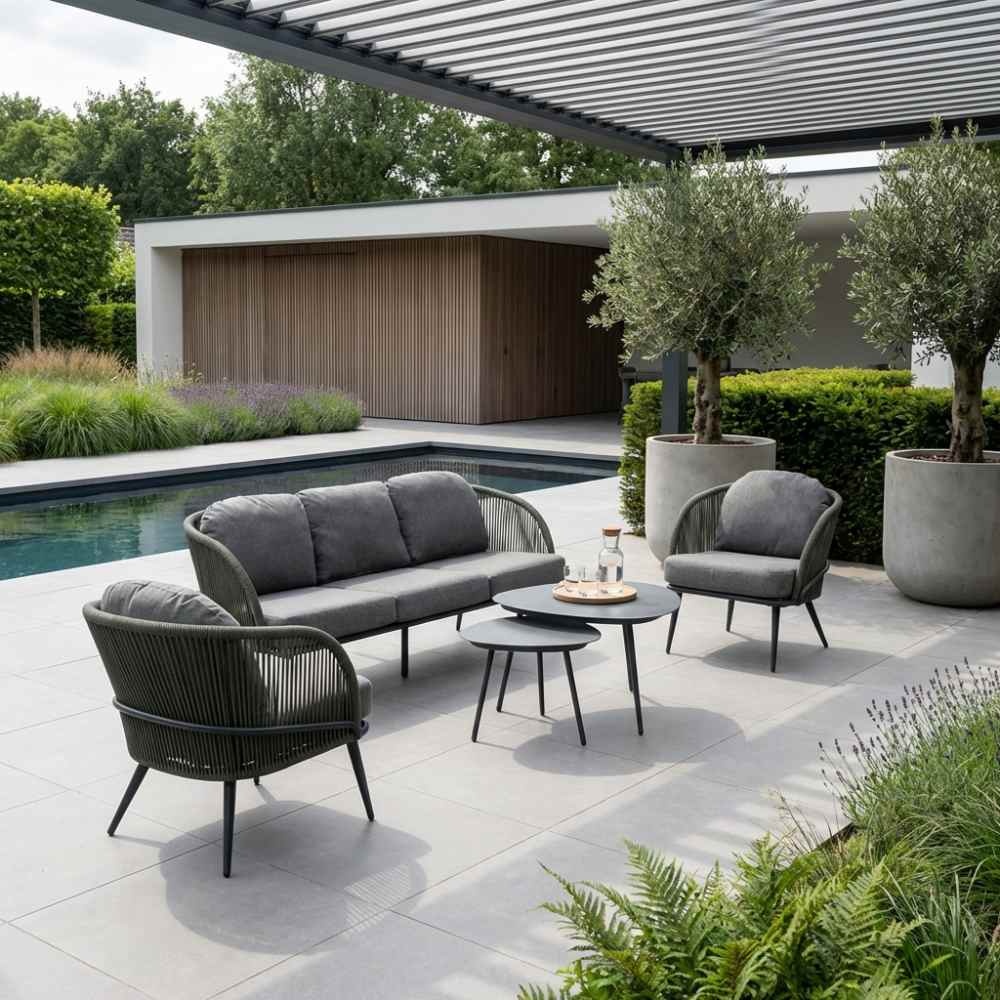 Vida stoel-bank loungeset 5 personen | aluminium + touw | donkergroen | 5-delig