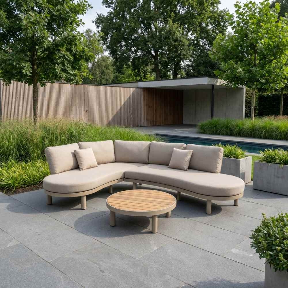Washington hoek loungeset 5 personen | aluminium + hardhout | beige | 4-delig - 259x195cm