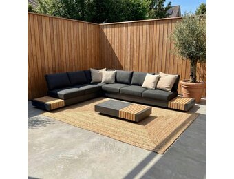 Verona hoek loungeset met all weather kussens 6 personen | aluminium + teakhout | antraciet | 4-delig - 339x269cm