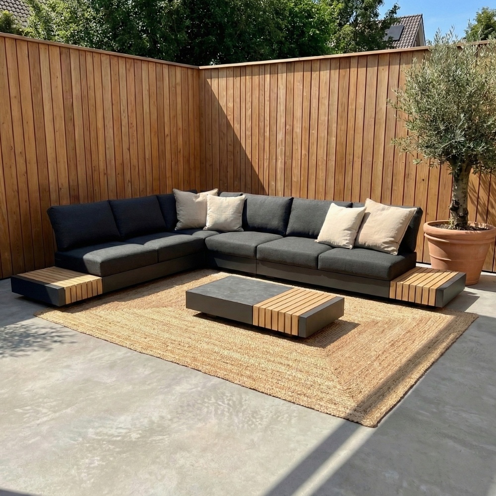 Verona hoek loungeset met all weather kussens 6 personen | aluminium + teakhout | antraciet | 4-delig - 339x269cm