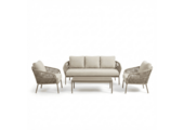 Mykonos stoel-bank loungeset 5 personen incl. tafel | aluminium + touw | beige | 4-delig