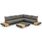 Verona hoek loungeset met all weather kussens 6 personen | aluminium + teakhout | antraciet | 4-delig - 339x269cm