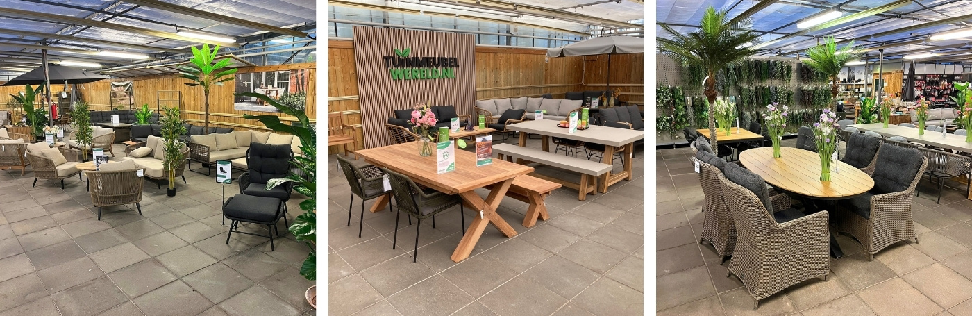Tuinmeubelen assortiment showroom Drunen