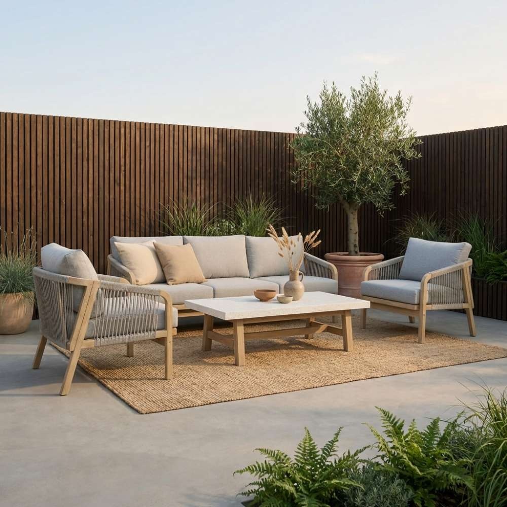 Alora 3-zits tuinbank | hardhout + touw | Light Grey | 203cm