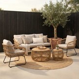 Arturo stoel-bank loungeset 5 personen | wicker + teakhout | Bamboo taupe | 5-delig