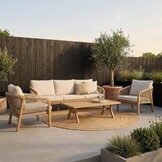 Bergamo stoel-bank loungeset 5 personen incl. tafel 127cm | touw + hardhout | zand | 5-delig