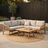Bergamo hoek loungeset 6 personen | touw + hardhout | zand | 4-delig - 234x230cm