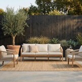 Bergamo stoel-bank loungeset 5 personen | touw + hardhout | zand | 3-delig