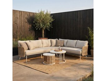 Bologna hoek loungeset 6 personen | wicker + aluminium | beige | 5-delig - 272x214cm