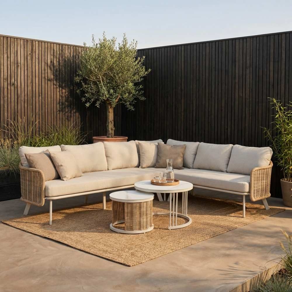 Bologna hoek loungeset 6 personen | wicker + aluminium | beige | 5-delig - 272x214cm