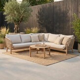 Braga hoek loungeset 5 personen | touw + hardhout | zand | 4-delig - 235x235cm