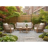 Braga stoel-bank loungeset 4 personen | touw + hardhout | zand | 4-delig