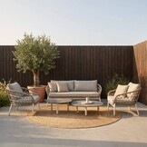 Dakota stoel-bank loungeset 5 personen | aluminium + touw | beige/wit | 5-delig