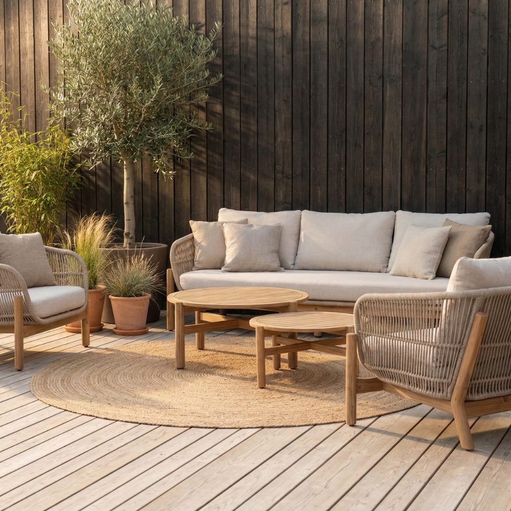 Braga stoel-bank loungeset 5 personen | touw + hardhout | zand | 5-delig
