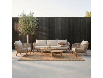 Braga stoel-bank loungeset 5 personen | touw + hardhout | zand | 5-delig