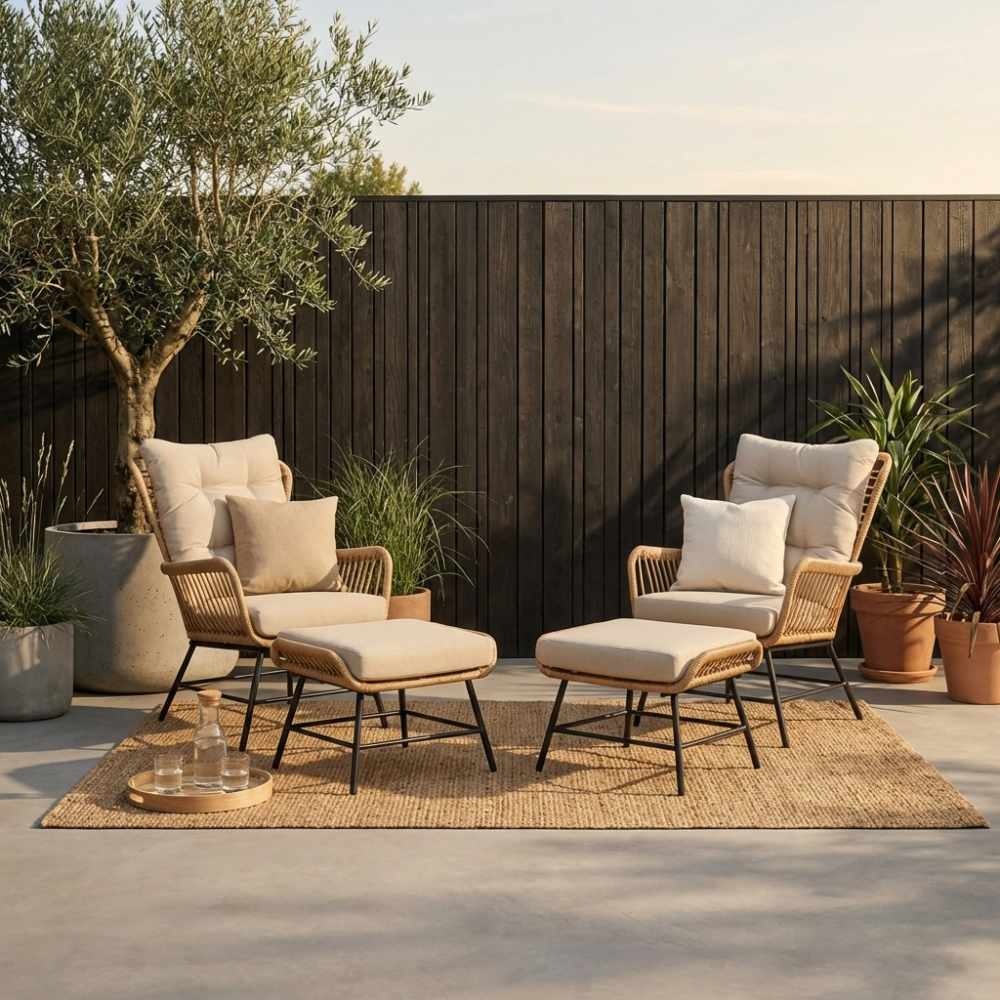 Dex lounge balkonset 2 personen | wicker + aluminium | Bamboo Taupe | 4-delig