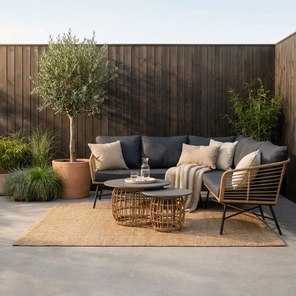 Flow hoek loungeset 5 personen | wicker + aluminium | Bamboo antraciet | 4-delig - 210x210cm