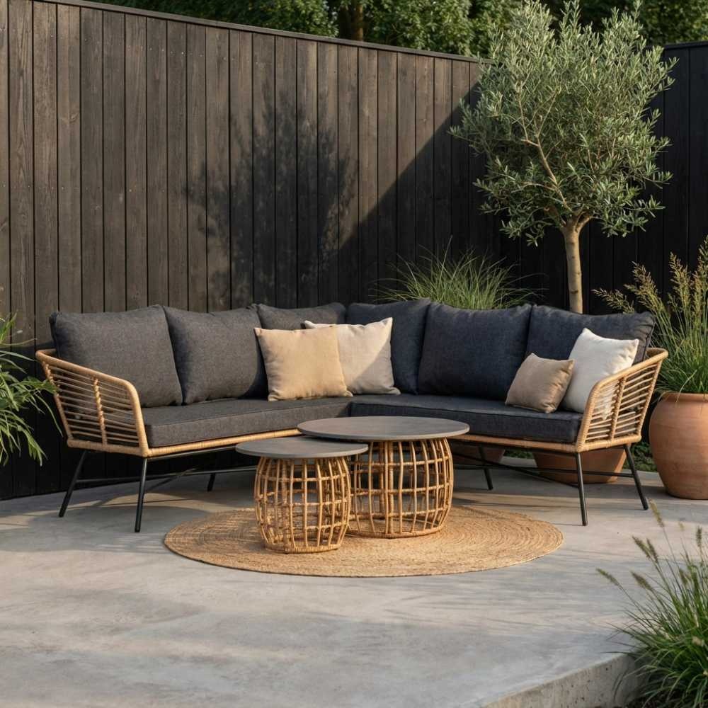 Flow hoek loungeset 5 personen | wicker + aluminium | Bamboo antraciet | 2-delig - 210x210cm