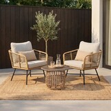 Flow lounge balkonset 2 personen | wicker + betonlook | Bamboo taupe | 3-delig