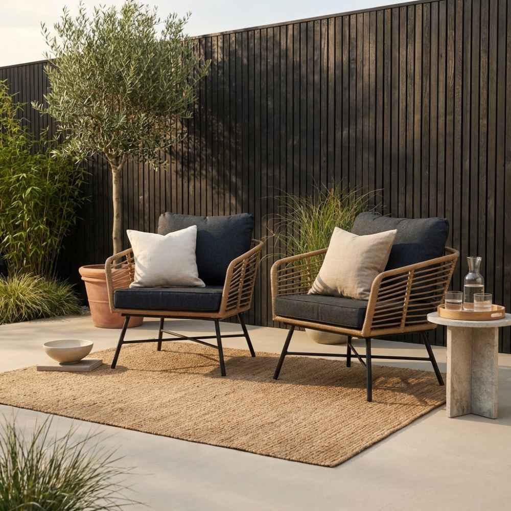 Flow loungestoel tuin set van 2 | wicker + aluminium | Bamboo antraciet