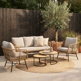 Flow stoel-bank loungeset 5 personen | wicker + teakhout | Bamboo taupe | 3-delig