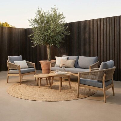 Loivre stoel-bank loungeset 5 personen | hardhout + touw | Royal Stone Brown | 5-delig