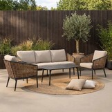 Lucca stoel-bank loungeset 5 personen | wicker + aluminium | zand | 4-delig