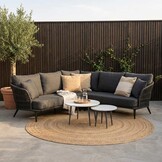 Palermo hoek loungeset met tussenmodule & betonlook  tafels 6 personen | aluminium + touw | Lava Grey