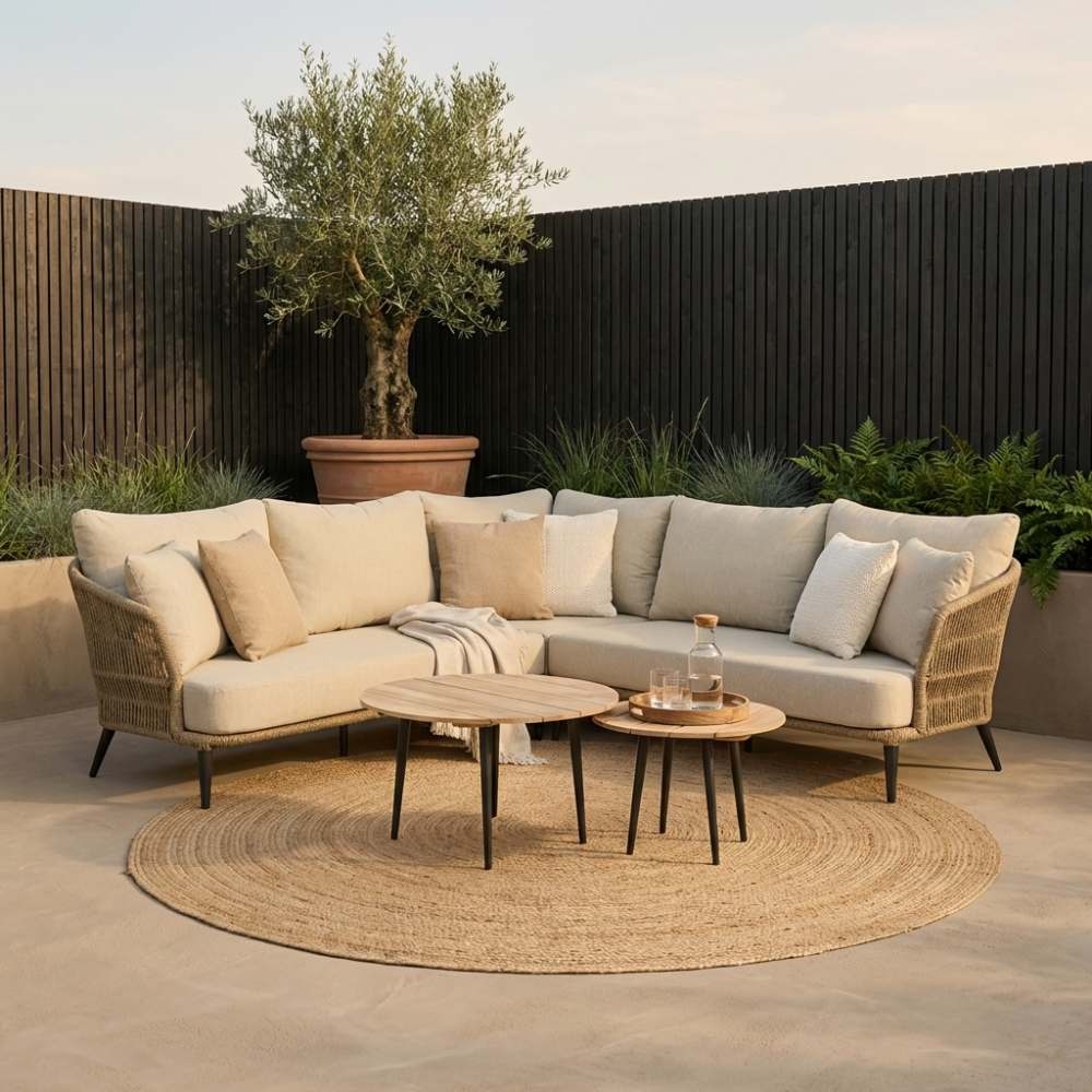Palermo hoek loungeset 5 personen | aluminium + touw | Sahara Dust | 4-delig - 230x230cm